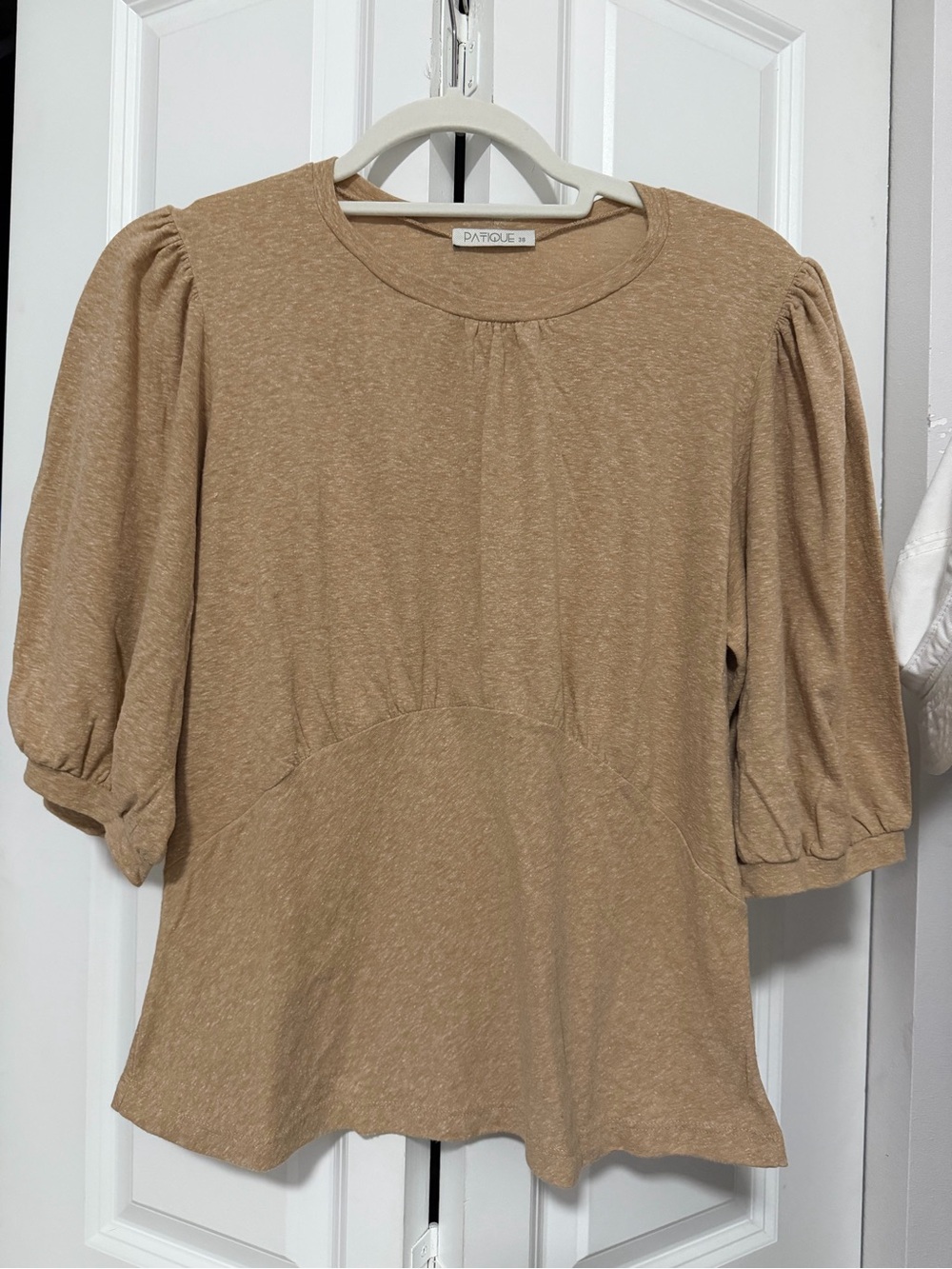 Patique Women's Tan Puff-Sleeve Top